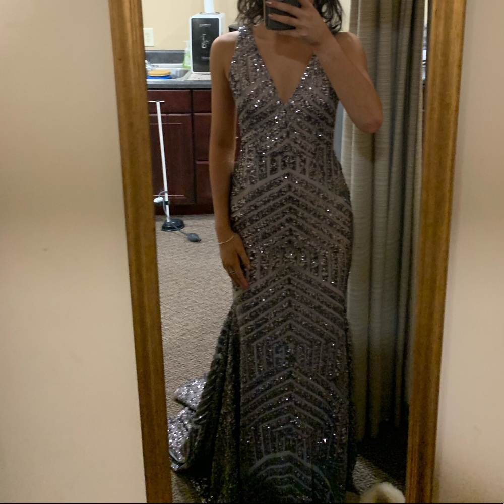 Jovani Sparkling Silver Prom Dress